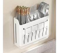 Dxcaicc Porte-ustensiles Mural, Organisateur de Rangement Suspendu avec Crochets, Porte-Couteaux, Baguettes, Couverts, argenterie, Support de Rangement, pour fourchettes,Blanc,B