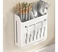 Dxcaicc Porte-ustensiles Mural, Organisateur de Rangement Suspendu avec Crochets, Porte-Couteaux, Baguettes, Couverts, argenterie, Support de Rangement, pour fourchettes,Blanc,A