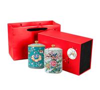 Dxcaicc Pot À Thé en Céramique avec Couvercle 2 Pièces Boîtes Vides 580ml Une De Chaque des 2 Motifs Craquelés Différents Coffret Cadeau Rouge Boîte Hermétique pour Sucre,Birds Sky Blue