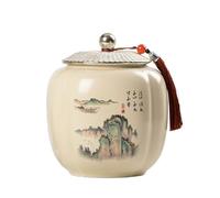 Dxcaicc Pot d'art Traditionnel Chinois - Boîte en Céramique Peinte À La Main De 800 ML avec Couvercle Hermétique | Récipient De Stockage du Thé, Décor De Ferme De Style Asiatique,F