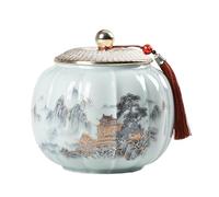 Dxcaicc Pot d'art Traditionnel Chinois - Boîte en Céramique Peinte À La Main De 800 ML avec Couvercle Hermétique | Récipient De Stockage du Thé, Décor De Ferme De Style Asiatique,B