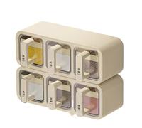 Dxcaicc Tiroir À Épices avec Cuillère Et Étiquette, Organisateur D'Épices De Cuisine, Boîte De Rangement D'Assaisonnement avec Table Supérieure, pour Sel Sucre Poivre Épices,Beige,6 Slots