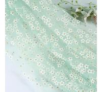 Dxcaicc Tissu en Maille De Tulle Robe Motif Floral 63X39,4 Pouces Petites Fleurs Blanches À Cinq Pétales Tissu Coloré Et Élégant pour Décorer des Livres, des Cartes,Mint Green