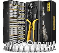 DxCRIMP Kit de Pinces à Sertir avec 14 Sortes de Connecteurs Bêche Mâles et Femelles, Compatible Câbles 0,25-2,5 mm², Outil à Cliquet pour Cosses de Fils Électriques, Sertissage Précis, Anti-Oxydation