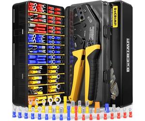 DxCRIMP Kit Pince à Sertir et Cosses Électriques, 0,34-6mm², 30 Types Connecteurs Isolés et Pince à Cliquet - Assortiment Cosses Rondes, Plates, Prolongateurs - pour Auto, Électronique, Bricolage