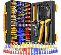 DxCRIMP Kit Pince à Sertir et Cosses Électriques, 0,34-6mm², 45 Types Connecteurs Isolés et Pince à Cliquet - Assortiment Cosses Rondes, à Fourche, à Broche, Plates - pour Auto, Maison & Électricité