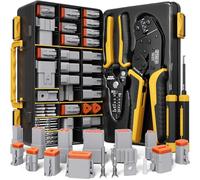 DxCRIMP Kit Pince à Sertir pour Connecteurs Série DT, Connecteurs Étanches 2-12 Broches (22-14 AWG/0.34-2.5mm²), Pince à Cliquet, Dénudeur et Outils d'Extraction, Compatible avec Deutsch DT