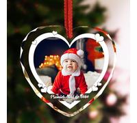 DXDOING Boule de Noël Cœur en Cristal Personnalisée Photo Enfant Ornement Sapin Noël Bébé, Mon Premier Noël, Décoration Souvenir Naissance