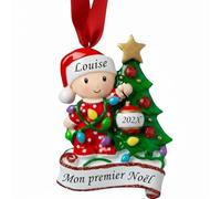 DXDOING Mon Premier Noël 2025 Personnalisé - Décoration Bébé avec Prénom et Année Boule de Noël - Souvenir en Résine Cadeau Naissance Garçon ou Fille (Sapin de Noël Rouge)