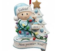 DXDOING Mon Premier Noël 2025 Personnalisé - Décoration Bébé avec Prénom et Année Boule de Noël - Souvenir en Résine Cadeau Naissance Garçon ou Fille (Sapin de Noël Bleu)