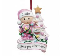 DXDOING Mon Premier Noël 2025 Personnalisé - Décoration Bébé avec Prénom et Année Boule de Noël - Souvenir en Résine Cadeau Naissance Garçon ou Fille (Sapin de Noël Rose)