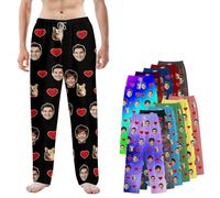 DXDOING Pantalon de Pyjama Personnalisé avec Photo pour Homme et Femme, Cadeau Personnalisé pour Papa, Maman, Animal de Compagnie Famille, Cœur, S-2XL