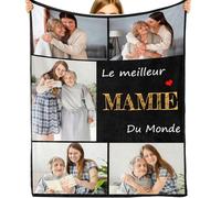 DXDOING Plaid Personnalisé pour Mamie avec 5 Photos des Petits-Enfants - Un Tendre Câlin de Ses Amours, Cadeau Unique pour Grand-Mère pour Son Anniversaire, Noël
