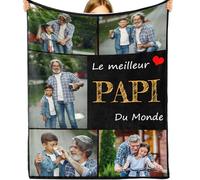 DXDOING Plaid Personnalisé pour Papi avec 5 Photos des Petits-Enfants - Un Hommage au Héros de la Famille, Cadeau Unique pour Grand-Père pour Anniversaire, Noël, Fête des Pères