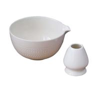 DXEHSEUY 2X Bol Matcha Traditionnel Japonais + Porte Fouet pour Cérémonie du Thé Bureau Blanc