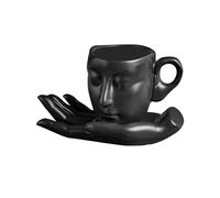 DXEHSEUY Ensemble tasse à thé et soucoupe 3D visage humain pour eau, cappuccino, anniversaire, noir 260 ml