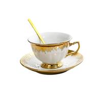 DXEHSEUY Ensemble tasse à thé et soucoupe en céramique émaillée pour café, boissons, restaurant, latte, blanc, 14 x 10 cm