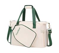 DXEHSEUY Sac de raquette de pickleball avec bandoulière multifonction avec compartiment à chaussures Blanc/vert