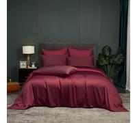 DXHOME Parure de lit rafraîchissante en bambou - 220 x 240 cm - Rouge / Rouge bordeaux uni - Linge de lit d'été en fibre de bambou respirante et fraîche - Housse de couette de luxe avec fermeture