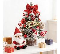 DXIA 45cm Mini Sapins de Noël Lumineux, Sapin Artificiel Réaliste avec Nœuds, Boules de Noël et Pommes de Pin, Mini Bureau Décoration Arbre, Décoration de Noël Rouge