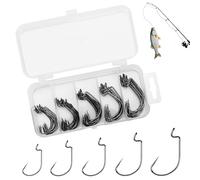 DXIA 50Pcs Boîte Hameçons, Acier à Haute Teneur en Carbone Crochets Décalés de Pêche Convient à Leurres Cuillères Offset Hooks, #2#1 1/0 2/0 3/0, avec la Vente au Détail Porte Boîte de Pêche Ensemble