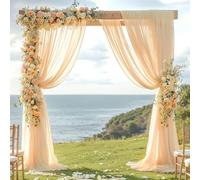 DXIA Mariage Arche Tenture Voilage Blanc, Rideau en Tulle Beige, Couleur Champagne, Envoyer Deux Rubans pour La Décoration De Mariage, Cérémonie, Fête, Fond, Rideau De Gaze, 75 * 600cm