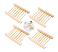 DXIA Porte Savon en Bois, Porte-Savon Rectangulaire Naturel en Bois, Porte-Savon en céramique, Plateau de Savon en Forme Lotus Accessoire, Porte-Savon Naturel pour Cuisine Salle de Bains (4 pcs)