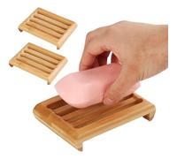 DXIA Porte Savon en Bois, Porte-Savon Rectangulaire Naturel en Bois, Porte-Savon en céramique, Plateau de Savon en Forme Lotus Accessoire, Porte-Savon Naturel pour Cuisine Salle de Bains (3 pcs)