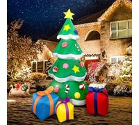 DXIA Sapin de Noël Gonflable avec 3 Boîtes de Cadeaux, Arbre Lumineux Auto-Gonflant, Décoration Extérieure pour la Cour, la Pelouse et la Place