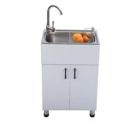 Évier Utilitaire 1 Bac avec Robinet, Évier De Cuisine Autoportant avec S-Tuyau De Drainage Et Cage à Déchets en Acier Inoxydable pour Restaurant Et Salle De Bain