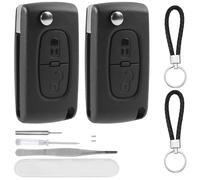 DXiongW 2 Pièces Coque Clé de Voiture 2 Boutons CE0523 VA2 Compatible avec Peugeot 207 307 308 407 408 607 et Citroen C3 C2 C4 C5 C6 C8 Xsara Boîtier Clef à Télécommande Pliable avec Porte-clés