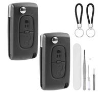 DXiongW 2 Pièces Coque de Clé Télécommande Voiture 2 Boutons 0523 HU83 Compatible avec Peugeot 207 307 308 407 408 607 et Citroen C3 C2 C4 C5 C6 C8 Xsara Boitier Clef à Pliable avec Fente de Batterie