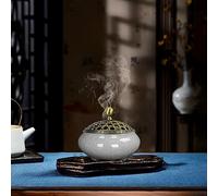 DXiongW Brûleur d'Encens en Céramique 9,5x5,5 cm Encensoir en Porcelaine avec Porte-encens en Laiton Calebasses et Couvercle en Métal Brûle Encens Charbon Vintage pour Yoga Méditer Salon de Thé Bouche