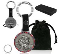 DXiongW Porte Clé Saint Christophe Ø3,8 cm Médaille Saint Christophe Porte-Bonheur Voiture Argent Porte Clef Protection Conducteur Patron des Voyageurs et Automobilistes Cadeau pour Permis de Conduire