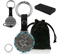 DXiongW Porte Clé Saint Christophe Ø3,8 cm Médaille Saint Christophe pour Voiture Patron des Voyageurs Porte Clef Protection Conducteur Porte-Bonheur Médaille avec Bordure Cadeau pour Automobilistes