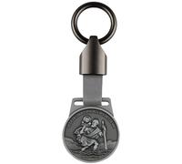 DXiongW Porte Clef Saint Christophe pour Voiture Ø3,8 cm Médaille Saint Christophe Argent avec Porte-clé en Cuir et Coffret Cadeau Pendentif Porte Bonheur pour les Automobilistes et Voyageurs