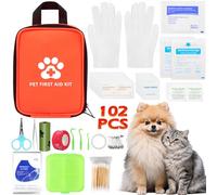 DXiongW Trousse de Premiers Secours pour Chiens et Chats 102 Pièces Kit de Premier Secours Animaux avec Pince à Tiques Trousse à Pharmacie Chien pour les Urgences à la Maison et Voyages à l'Extérieur