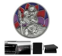 DXLing Médaille de Saint Christophe pour Voiture Ø 4cm avec Aimant Pochette en Velours et Autocollants Adhésifs Double Face - Protecteur des Conducteurs - Ange Gardien Voiture Plaque Auto