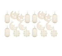 Dxoniislh 18 Pièces Séries Pendentif en Bois Ornement Ramadan Creux Décoration Lune Étoile Vent Lumière Forme Pendentif Ornement Eid Fête Décorations