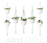 DXRPO Suspension Plante Macramé 5 Pièces, Pots de Fleurs à Suspendre, Cache Pot Plante Interieur, Plafond, Balcon, Décoration, Beige