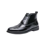 DXSYGMBN Bottines de Ville Homme Brogue à Lacets Bottes de Costume en Cuir avec Fermeture Éclair Latérale Chaussures Oxford Chic,Noir,44 EU