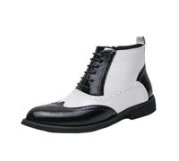 DXSYGMBN Bottines de Ville Homme Brogue à Lacets Bottes de Costume en Cuir avec Fermeture Éclair Latérale Chaussures Oxford Chic,Blanc,46 EU