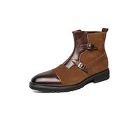 DXSYGMBN Bottines Homme Cuir et Suède à Double Boucle Bottes de Ville Chelsea Chic avec Fermeture Éclair Latérale Bottes Habillées,Marron,43 EU