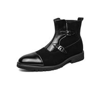DXSYGMBN Bottines Homme Cuir et Suède à Double Boucle Bottes de Ville Chelsea Chic avec Fermeture Éclair Latérale Bottes Habillées,Noir,39 EU