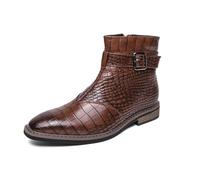 DXSYGMBN Bottines Homme Motif Crocodile Cuir Chelsea Boots Fermeture Éclair Chaussures Habillées Mariage Business Chic Bottes de Ville,Marron,42 EU