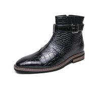 DXSYGMBN Bottines Homme Motif Crocodile Cuir Chelsea Boots Fermeture Éclair Chaussures Habillées Mariage Business Chic Bottes de Ville,Noir,40 EU
