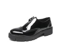 DXSYGMBN Chaussures Brogues Vernies pour Homme Mocassins à Fermeture Éclair Avant Derby Richelieu Vintage Mode Ville Extérieur Casual,Noir,38 EU