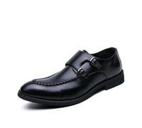 DXSYGMBN Chaussures de Ville à Double Boucle pour Homme Mocassins Classiques en Cuir Synthétique Mariage Business Soirée,Noir,45 EU
