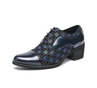 DXSYGMBN Chaussures de Ville Homme avec Talon de 6cm, Derby en Cuir Verni à Lacets, Escarpins Homme à Motif Carré pour Mariage Soirée Gala,Bleu,41 EU