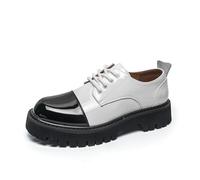DXSYGMBN Chaussures Derby Homme en Cuir Verni Bicolore Richelieu à Plateforme Épaisse Lacets Oxford Chic Business Mariage Travail Ville,Blanc,39 EU